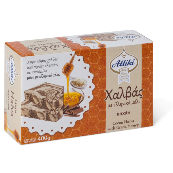“attiki” halva cocoa with greek honey in paper box
