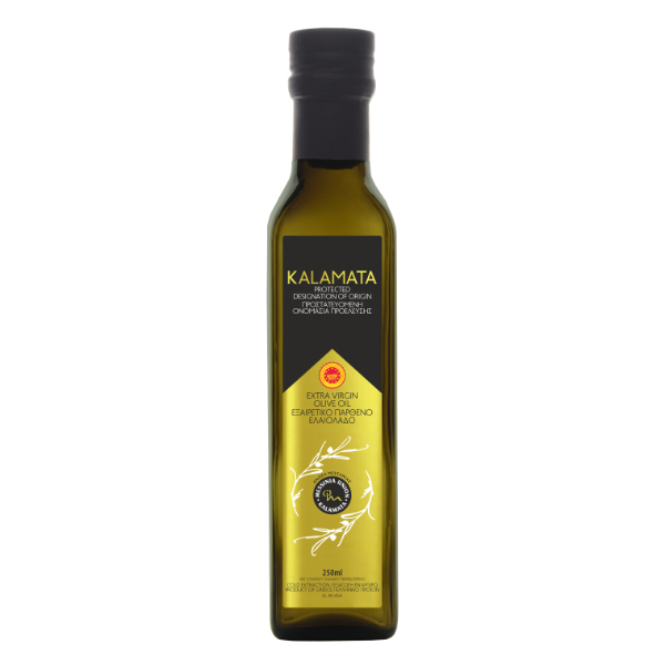 “messinia union” extra virgin olive oil pdo kalamata in marasca glass bottle