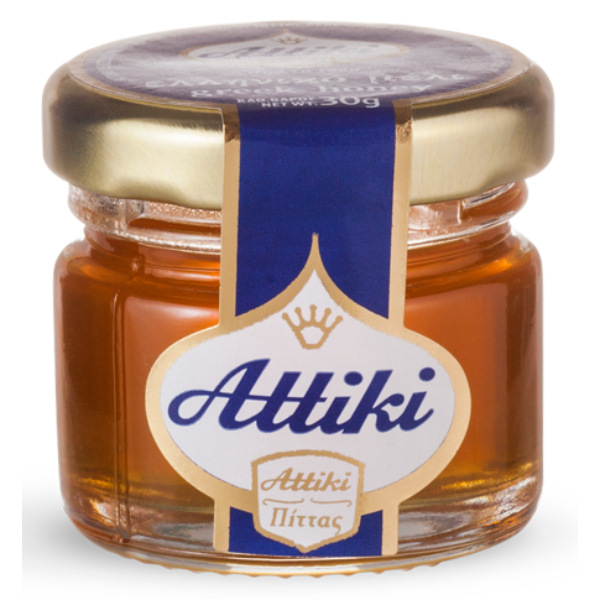 “attiki” 100% greek honey from wild flowers, herbs, forest trees, and thyme in glass jar