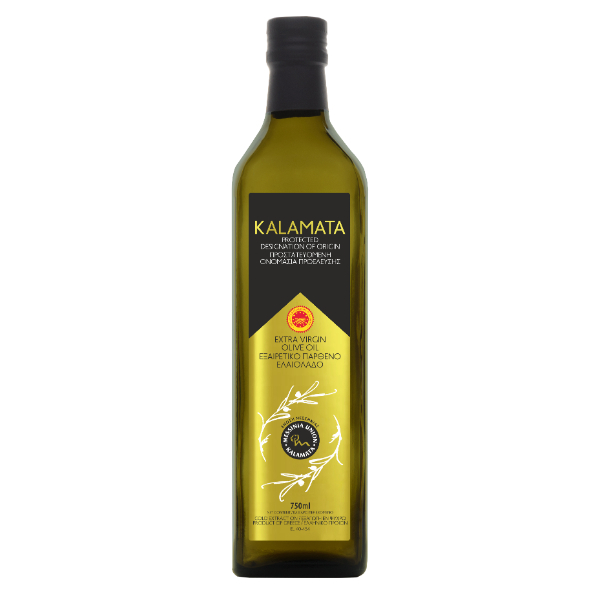 “messinia union” extra virgin olive oil pdo kalamata in marasca glass bottle