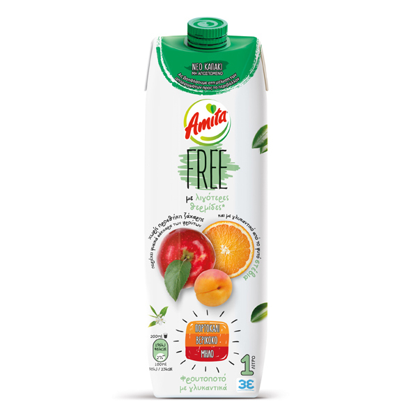 “amita free” orange / apple / apricot drink 40% with sweeteners