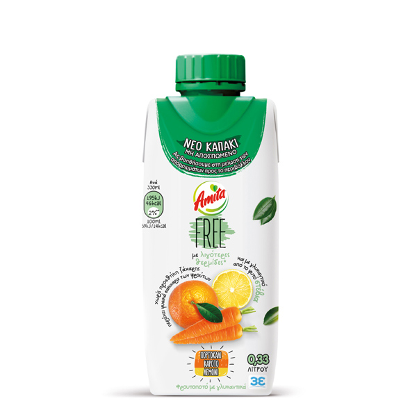 “amita free” orange / lemon / carrot drink 33% with sweeteners