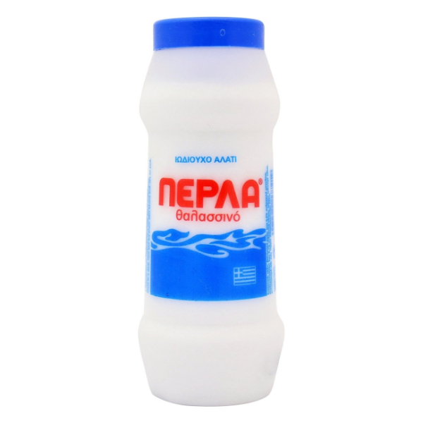 “perla” fine grain greek sea salt in plastic bottle