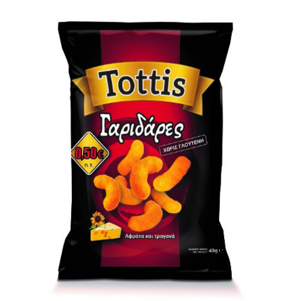 “tottis” garidares snack with cheese gluten free in aluminium bag