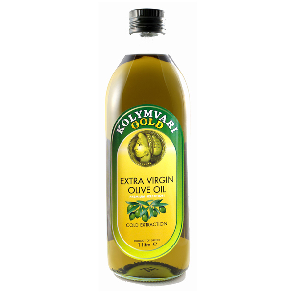 “kolymvari gold” extra virgin olive oil in standard quadra glass bottles