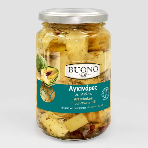“buono” artichoke marinated in glass jar
