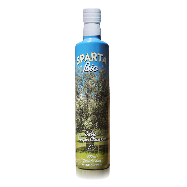 “sparta” organic extra virgin olive oil in glass bottle dorica
