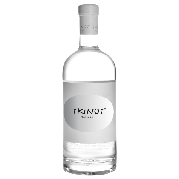 “skinos” mastiha liqueur in glass bottle