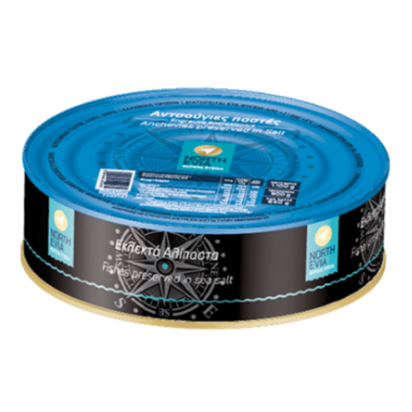 “north evia” salted anchovies in tin