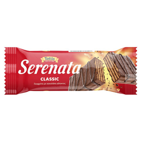 “serenata classic” milk chocolate covered waffle with hazelnut cream filling