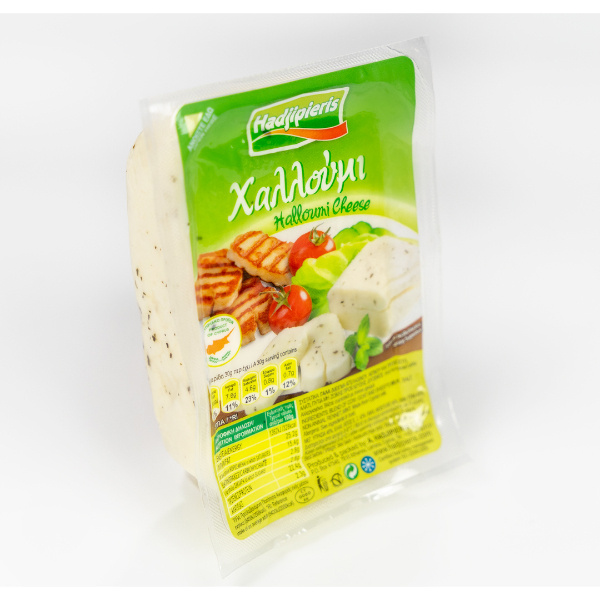 “hadjipieris” halloumi cheese (goat, sheep & cow milk) from cyprus with mint (p.d.o.) in vacuum pack