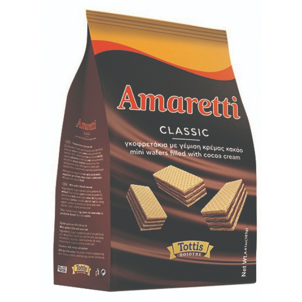 “amaretti” mini wafers filled with cocoa cream in bag