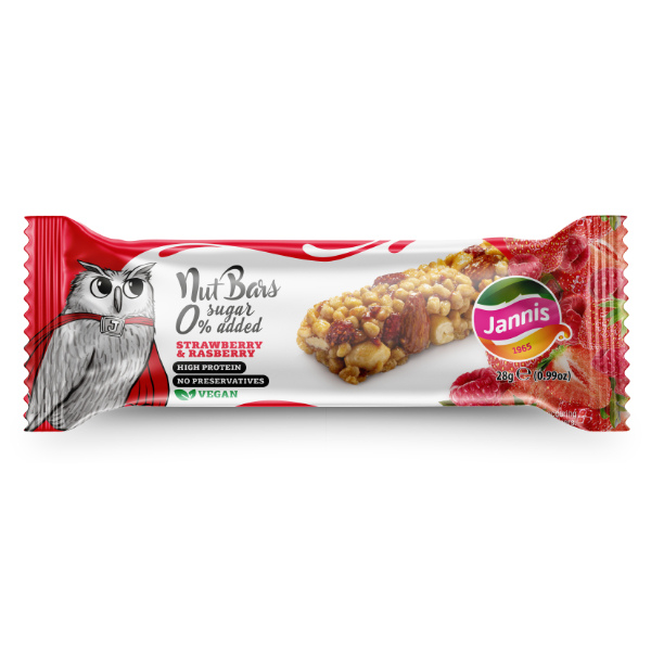 “jannis” high protein bars with 0% sugar and strawberry & raspberry