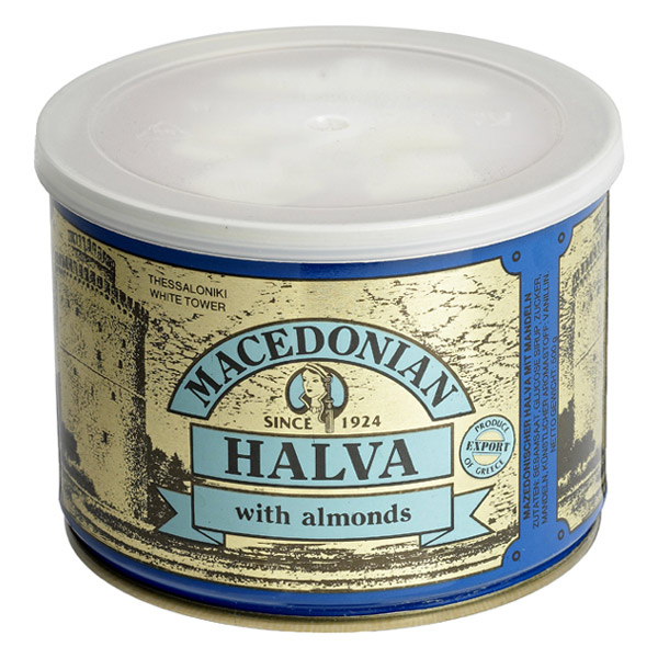 “macedonian” halva with almonds in easy open tins