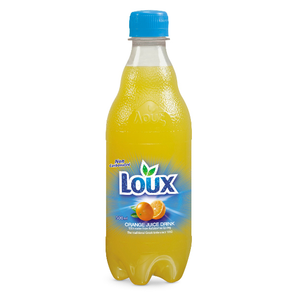 “loux” orange soft drink (20% natural orange juice) still – blue in pet