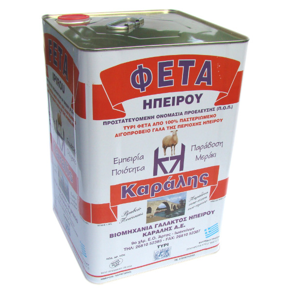“karalis” feta cheese (p.d.o.) from 100% sheep & goat milk in tin