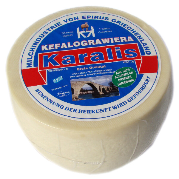 “karalis” kefalograviera cheese from sheepβ€™s milk (p.d.o.)  wheel in carton box