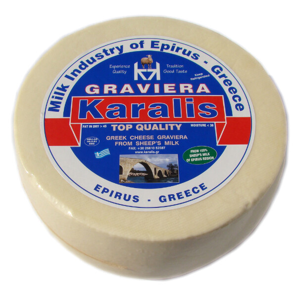 “karalis” ipirus graviera cheese wheel in carton box