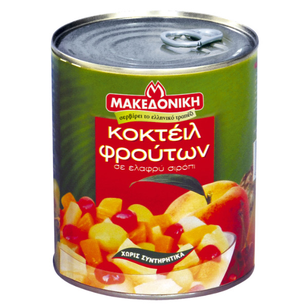 “makedoniki” fruit coctail canned in easy open tin