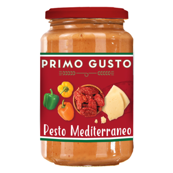 “primo gusto” pesto mediterranea sauce in glass jar