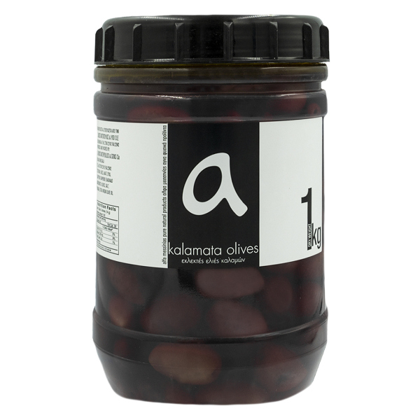 “alfa” original kalamata olives extra jumbo in transparent plastic barrels