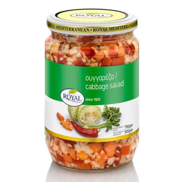 “royal” hungarian salad – mixed pickled chopped vegetables in jar