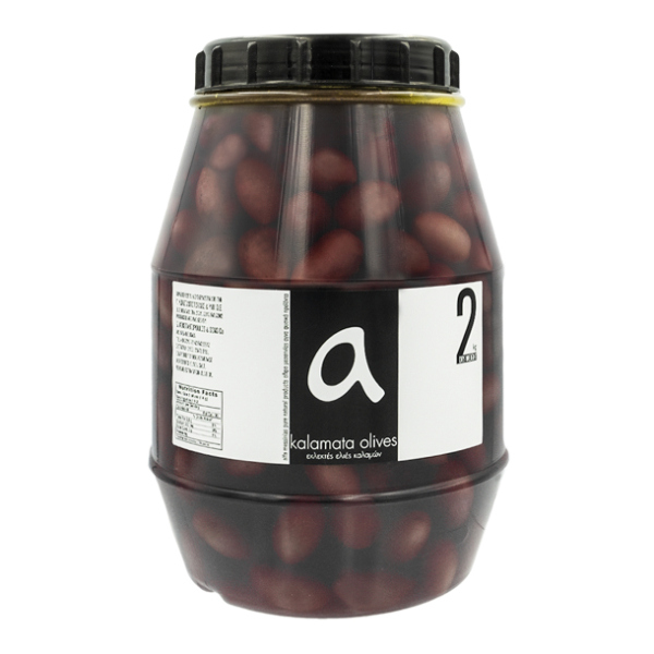 “alfa” original kalamata olives giants in transparent plastic barrel