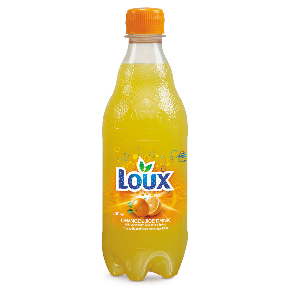 “loux” orange juice soft drink in pet bottle