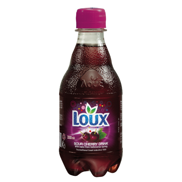 “loux” sour cherry soft drink in pet bottle