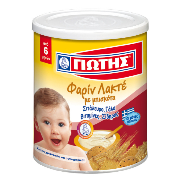 “jotis farin lactee” baby cream with cookies in tin