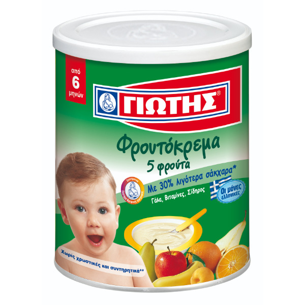 “jotis” baby cream with wheat flour, milk and 5 fruits in tin