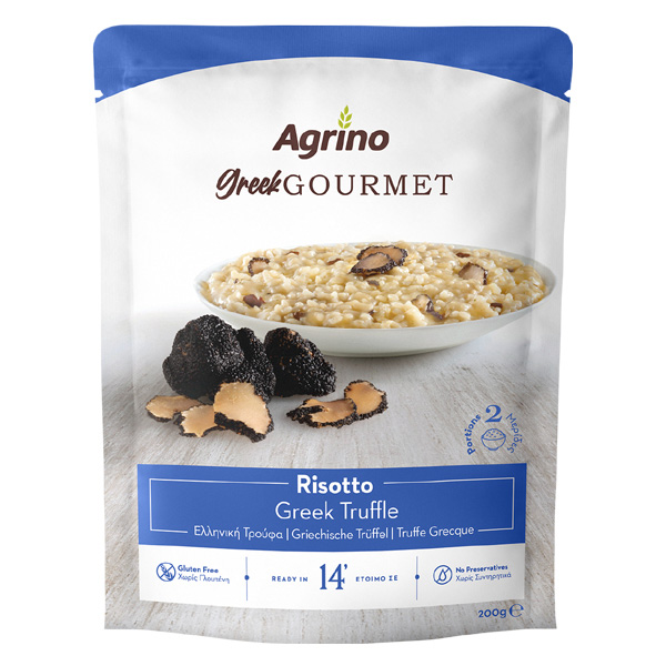 “greek gourmet” risotto with authentic black truffles in stand up pouch