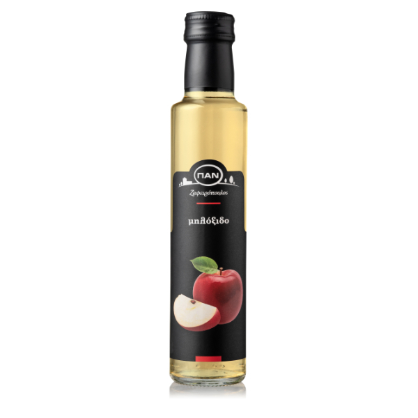 “pan” apple vinegar in glass bottle