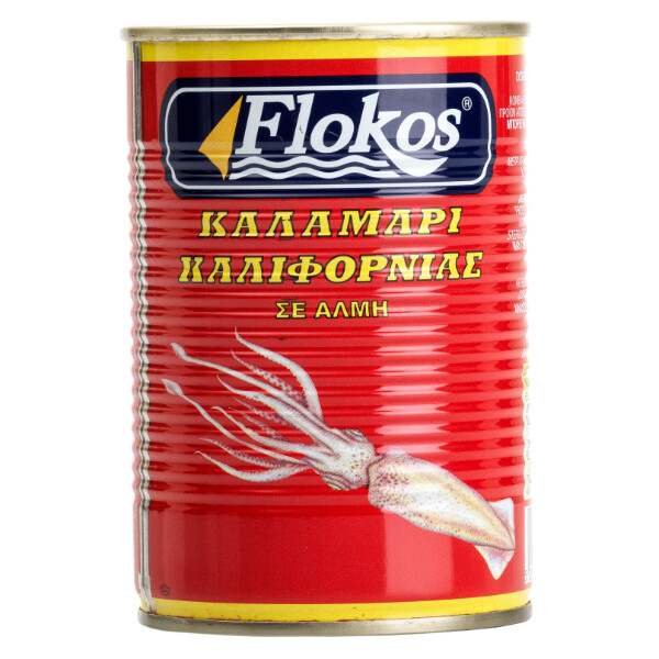“flokos” squids in natural brine in can