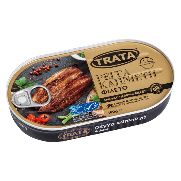 “trata” smoked herring fillets in vegetable oil in can