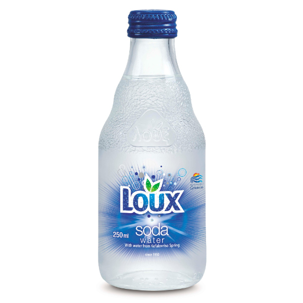 “loux” soda water soft drink in glass bottle
