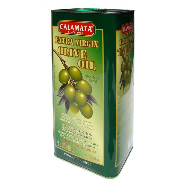“calamata” extra virgin olive oil in metal tins