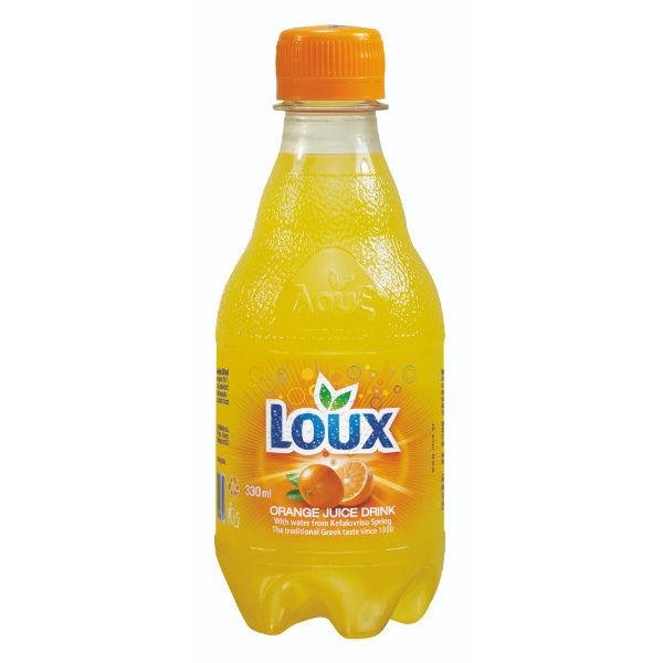 “loux” orange soft drink (20% natural orange juice) in pet bottle