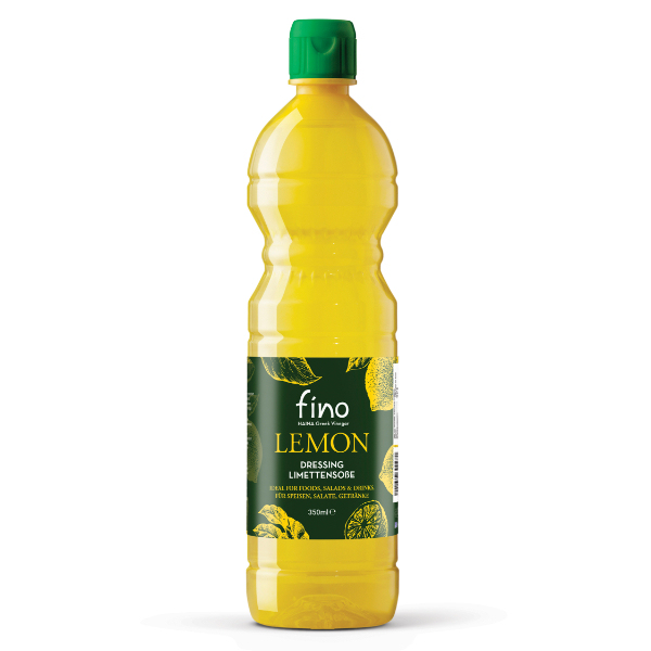 “fino” lemon dressing in plastic bottle