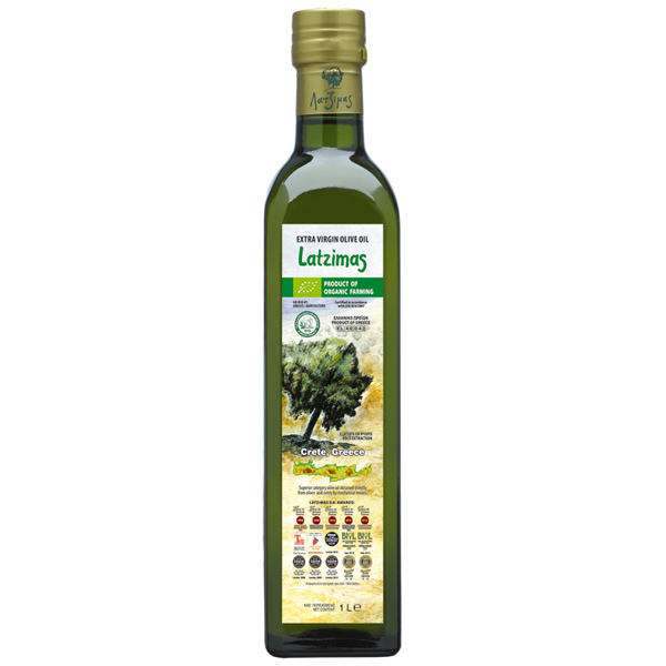 “latzimas” organic extra virgin olive oil in maraska glass bottle