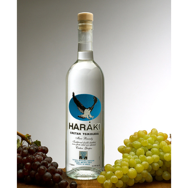“haraki” tsikoudia in glass bottle with cork