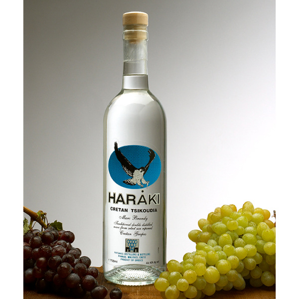 “haraki” tsikoudia in round glass bottle with cork