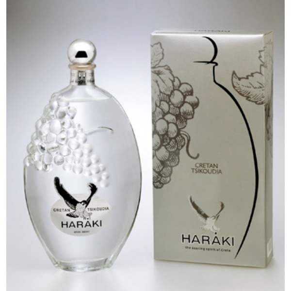 “haraki” tsikoudia in special glass bottle into paper box