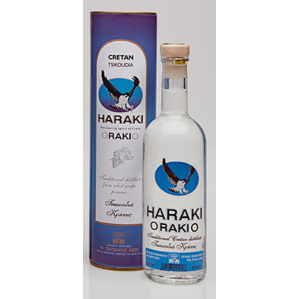 “haraki” tsikoudia in glass bottle in paper box