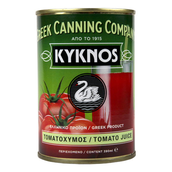 “kyknos” natural tomato juice in easy open tin