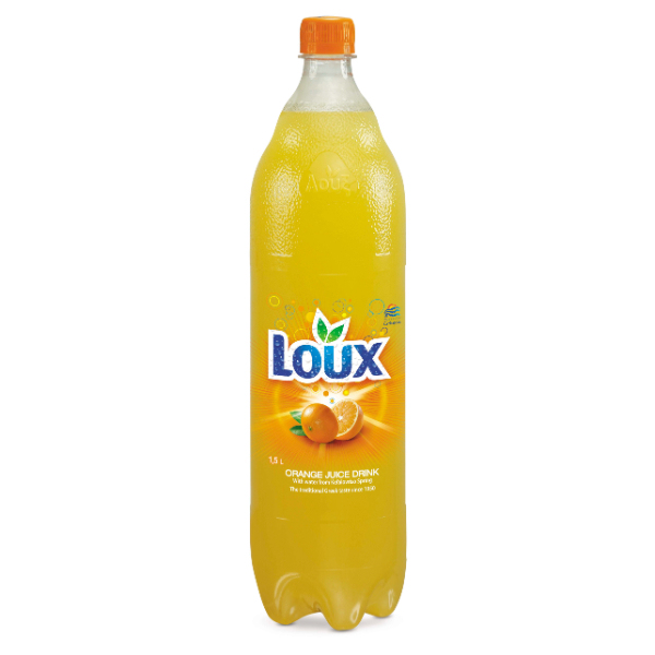 “loux” orange soft drink (20% natural orange juice) in pet bottle