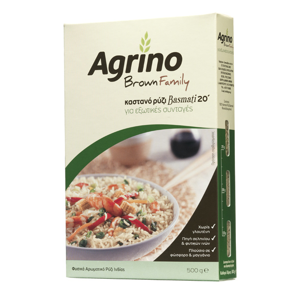 “agrino brown family” brown parboiled basmati rice in paper box