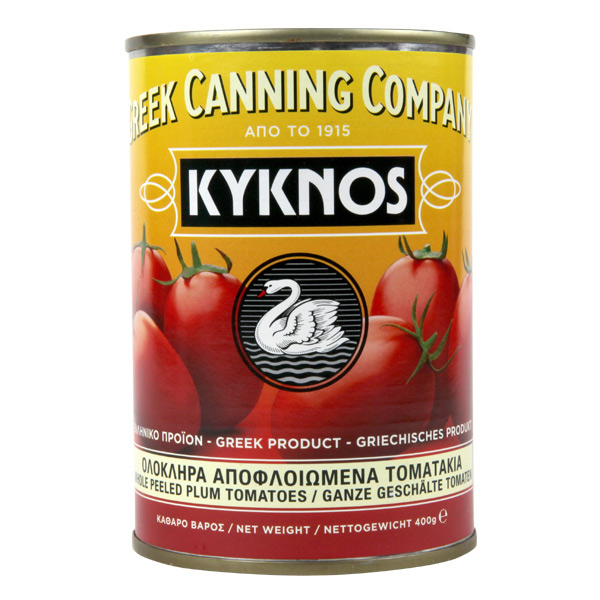 “kyknos” peeled cherry tomatoes in tomato juice in easy open tin
