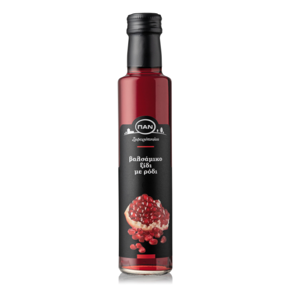“pan” balsamic vinegar with pomegranate in dorica glass bottle