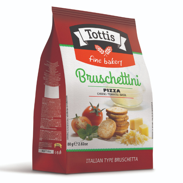 “bruschettini” italian type bruschetta with pizza flavor in aluminium bag